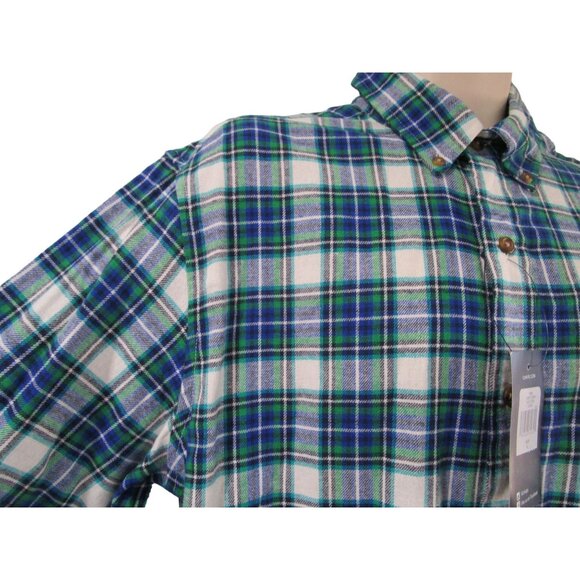 Chaps Brushed Flannel Blue Green Plaid Mens Lg Button Down NWT - Picture 11 of 16